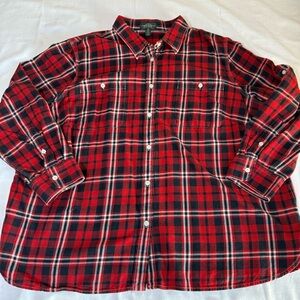 LRL Ralph Lauren Shirt Womens 3X Plus Red Tartan Plaid Flannel Button Cabincore